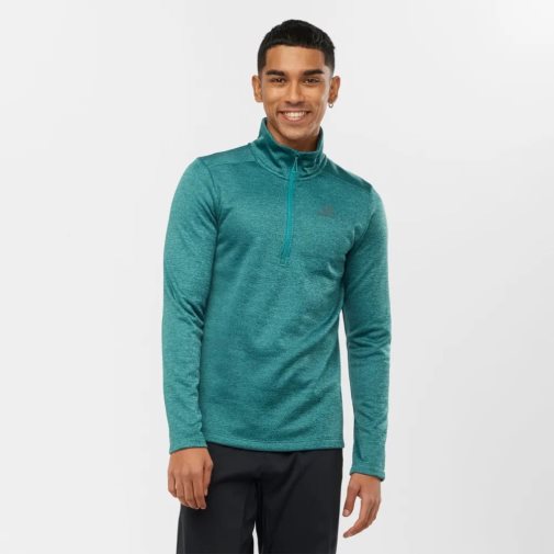 Salomon Essential Lightwarm Seamless Half Zip Men's Sweatshirt Turquoise | CA 39X78